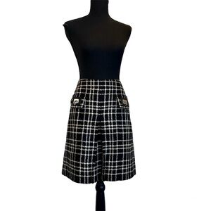 CARLISLE Per Se black white tweed front pleat mini skirt Sz 10 NWOT